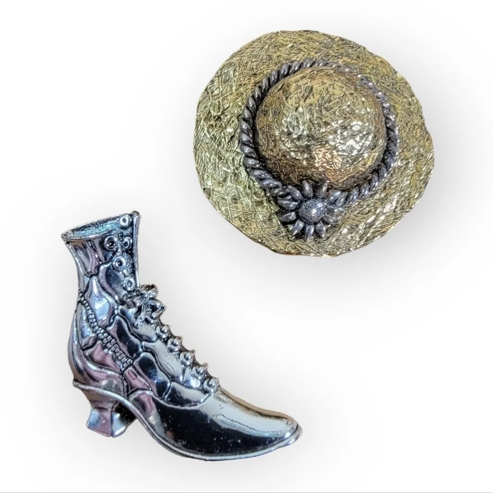 Set of 2 Vintage Brooches Premier Design Hat Pin 1929 Victoria Boot Pin